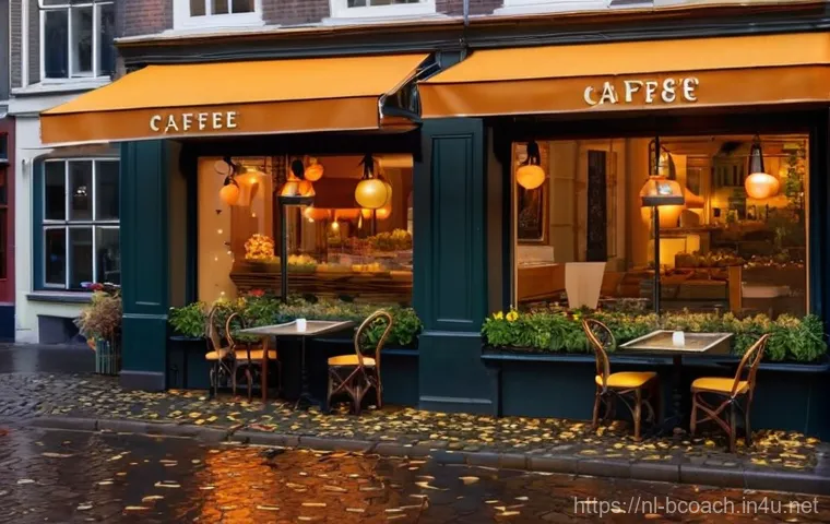 비즈니스 코칭 프리랜서 되는 법 - **Cozy Autumn Caf&eacute; Scene in Amsterdam:** A charming, picturesque autumn scene outside a traditional ...