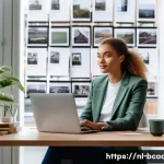 Home 21 이직 준비와 비즈니스 코칭의 연결 - A professional Dutch career coach sitting at a modern office desk with a laptop open, surrounded by ...